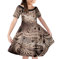 Personalised Aloha King Kamehameha Spirits Kid Short Sleeve Dress Beige Special LT9 KID Beige - Polynesian Pride