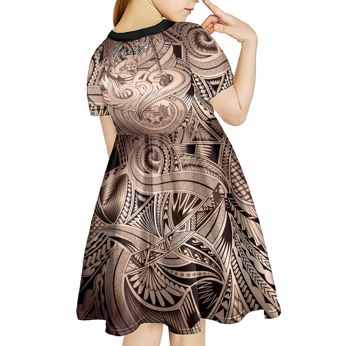 Personalised Aloha King Kamehameha Spirits Kid Short Sleeve Dress Beige Special LT9 - Polynesian Pride
