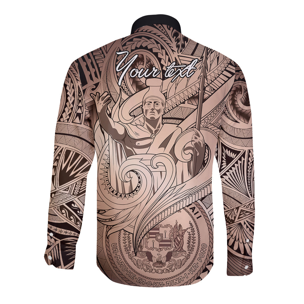 Personalised Aloha King Kamehameha Spirits Long Sleeve Button Shirt Beige Special LT9 - Polynesian Pride