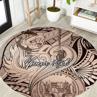 Personalised Aloha King Kamehameha Spirits Round Carpet Beige Special LT9 Beige - Polynesian Pride