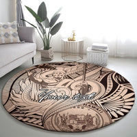 Personalised Aloha King Kamehameha Spirits Round Carpet Beige Special LT9 - Polynesian Pride