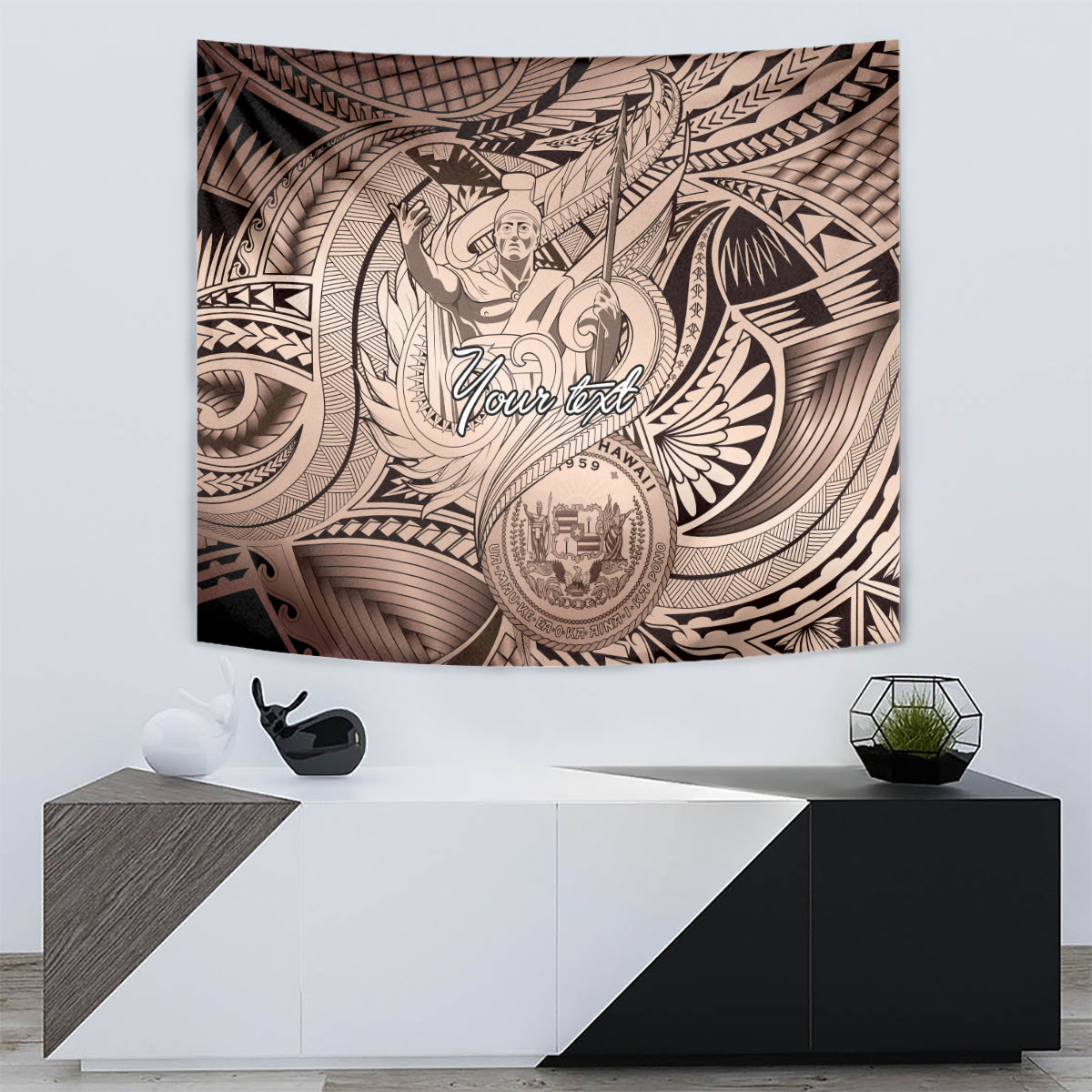 Personalised Aloha King Kamehameha Spirits Tapestry Beige Special