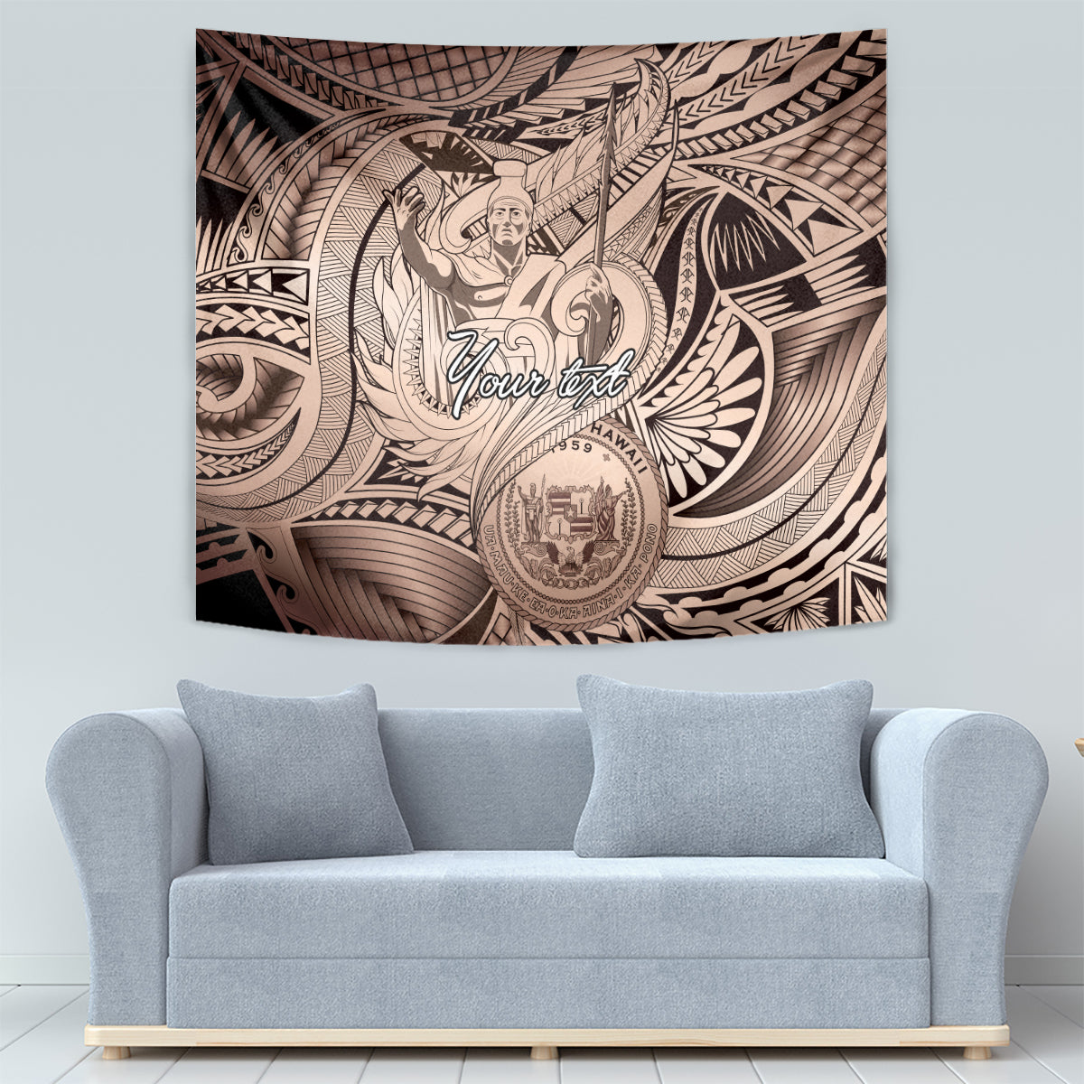 Personalised Aloha King Kamehameha Spirits Tapestry Beige Special
