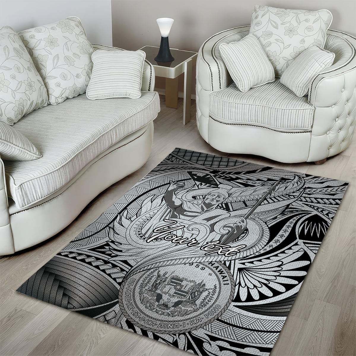 Personalised Aloha King Kamehameha Spirits Area Rug Grey Special
