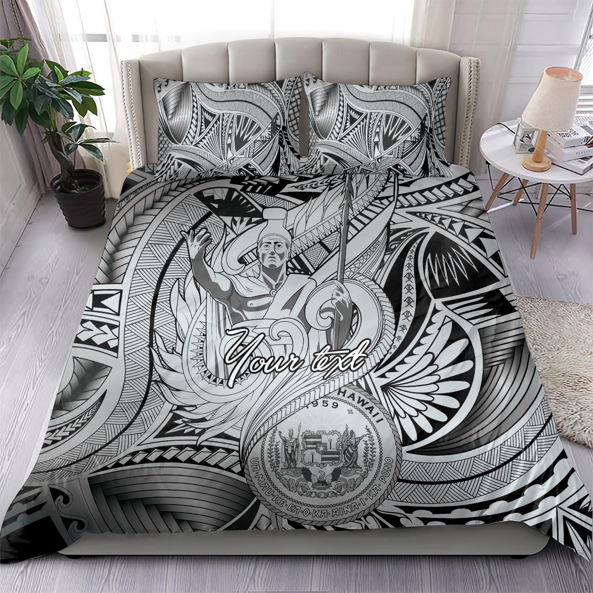 Personalised Aloha King Kamehameha Spirits Bedding Set Grey Special