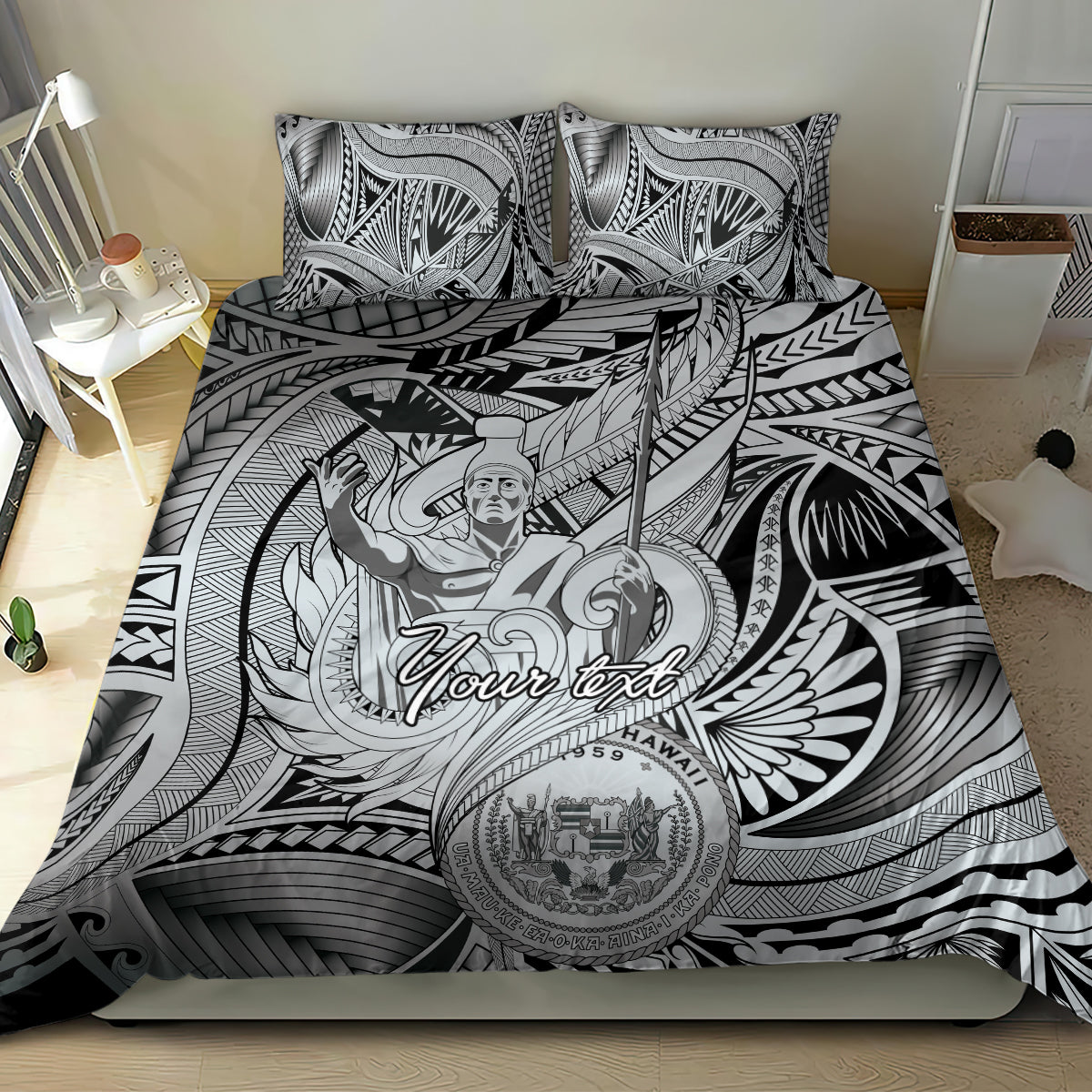 Personalised Aloha King Kamehameha Spirits Bedding Set Grey Special