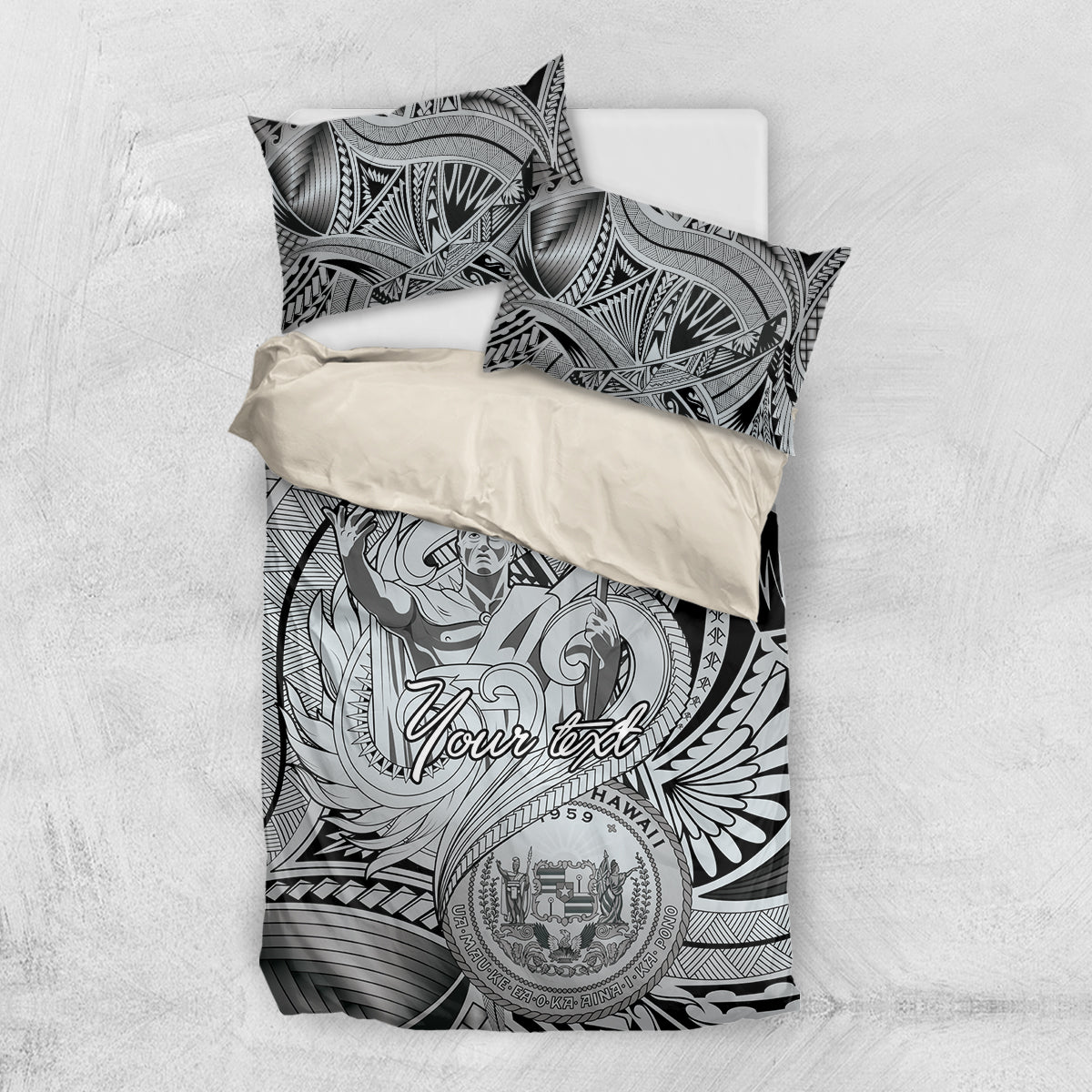 Personalised Aloha King Kamehameha Spirits Bedding Set Grey Special