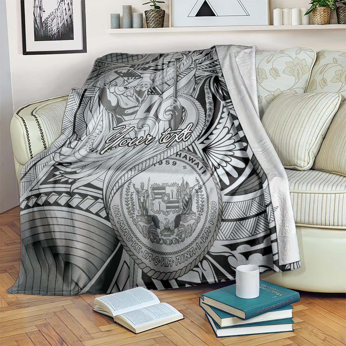Personalised Aloha King Kamehameha Spirits Blanket Grey Special LT9 Grey - Polynesian Pride