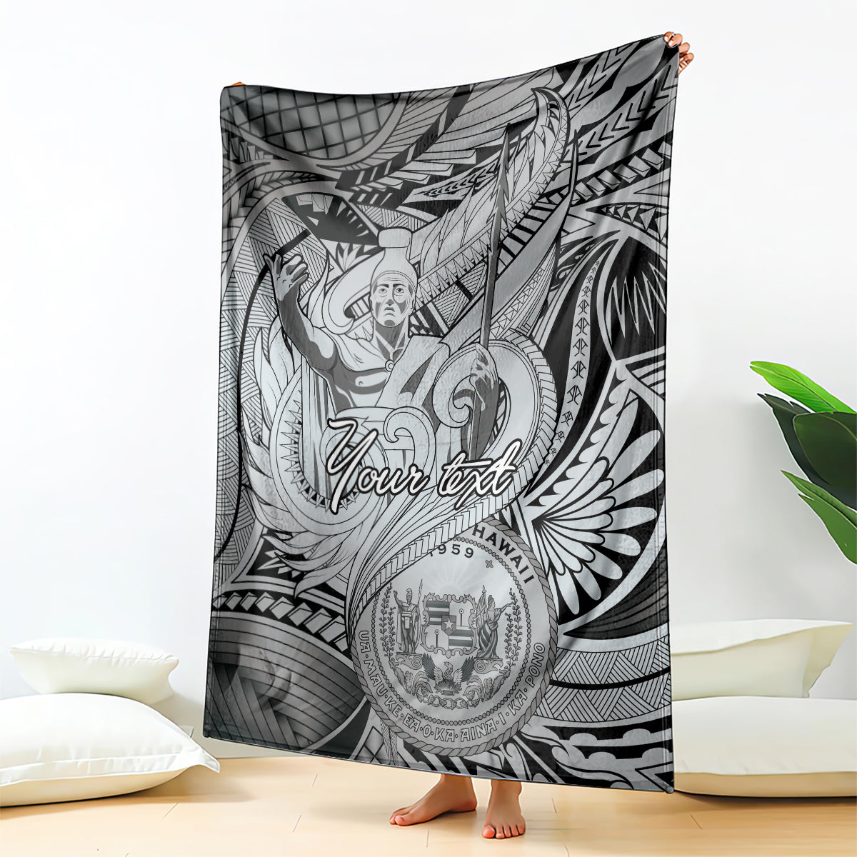 Personalised Aloha King Kamehameha Spirits Blanket Grey Special LT9 - Polynesian Pride