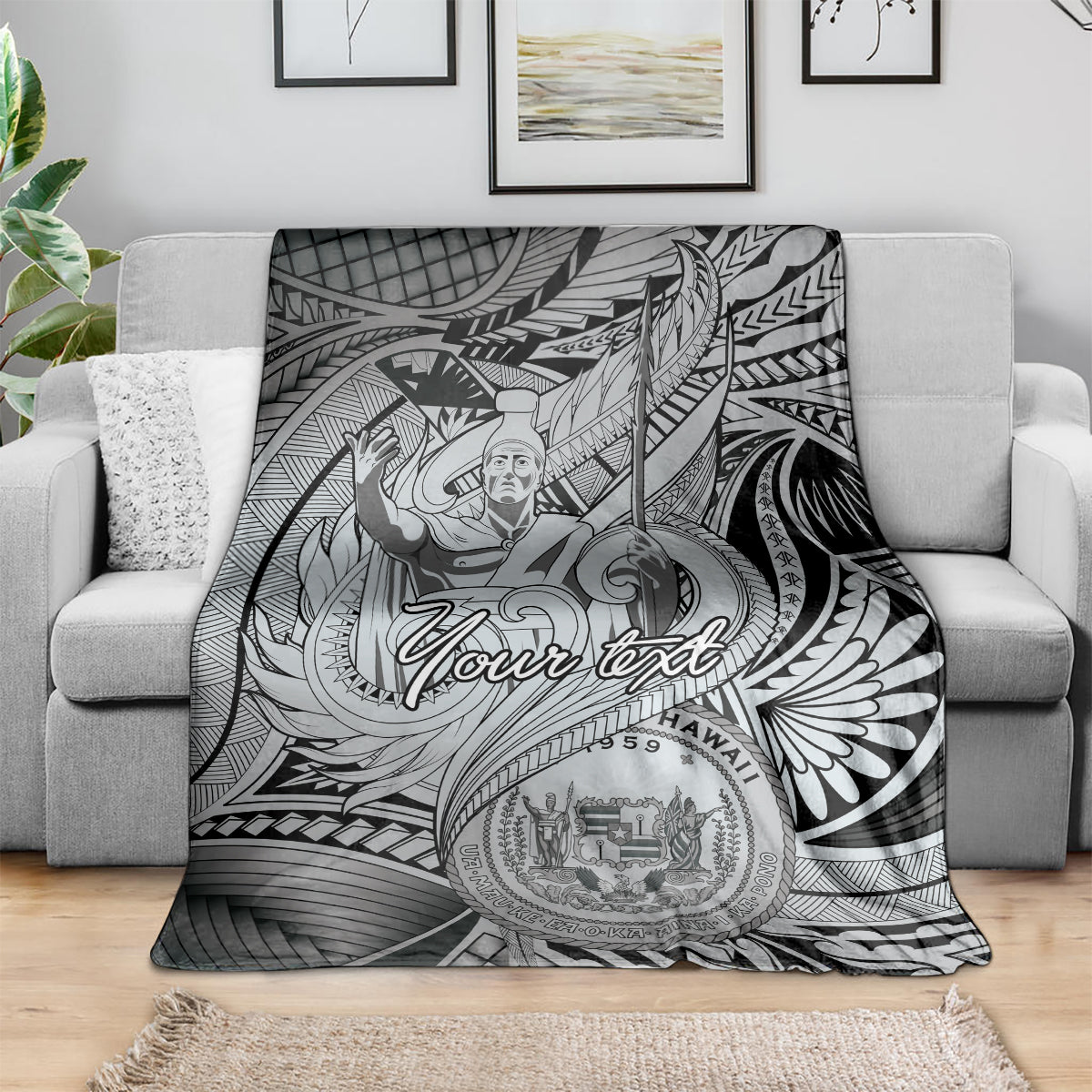 Personalised Aloha King Kamehameha Spirits Blanket Grey Special LT9 - Polynesian Pride