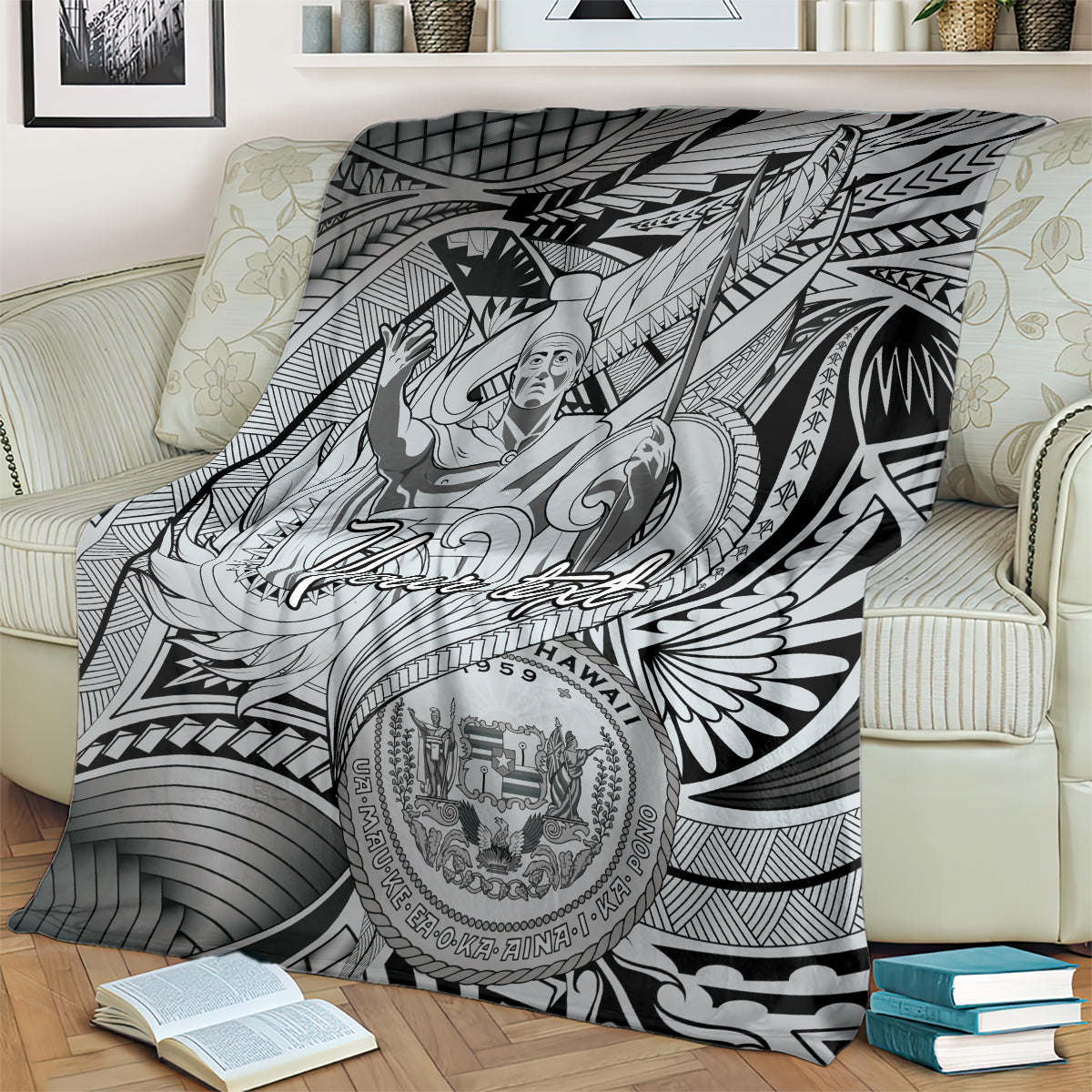 Personalised Aloha King Kamehameha Spirits Blanket Grey Special LT9 - Polynesian Pride