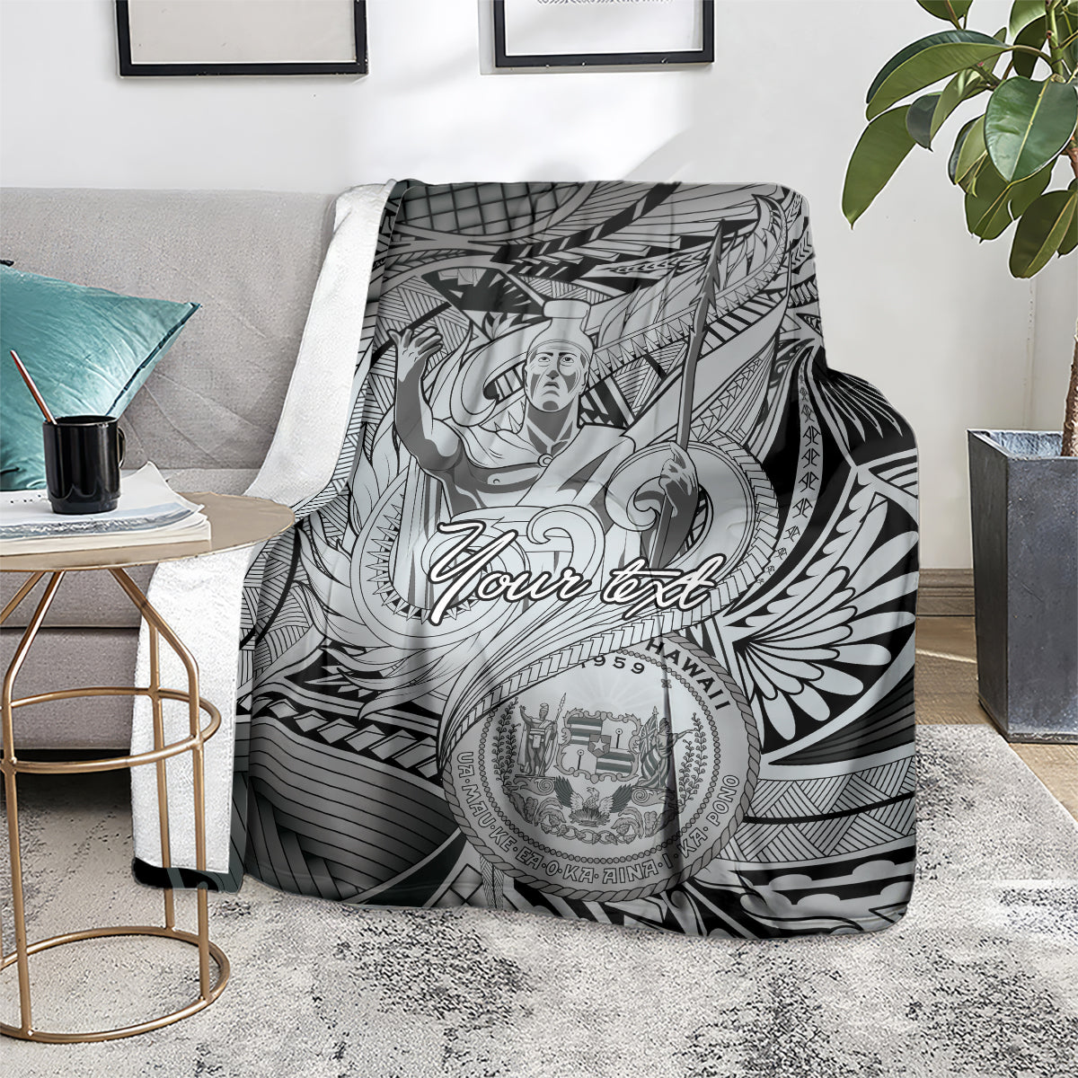 Personalised Aloha King Kamehameha Spirits Blanket Grey Special LT9 - Polynesian Pride