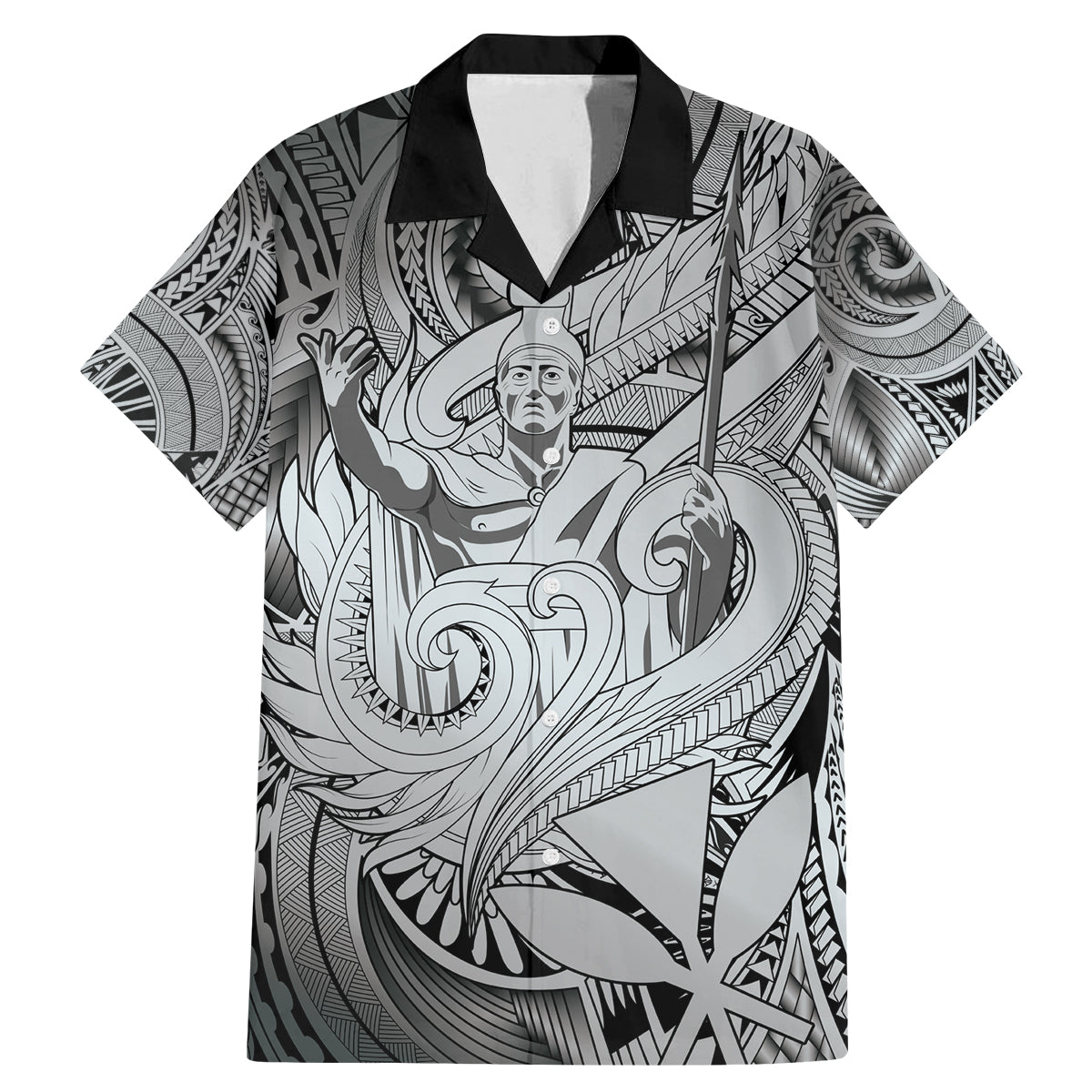 Personalised Aloha King Kamehameha Spirits Family Matching Mermaid Dress and Hawaiian Shirt Grey Special LT9 Dad's Shirt - Short Sleeve Grey - Polynesian Pride