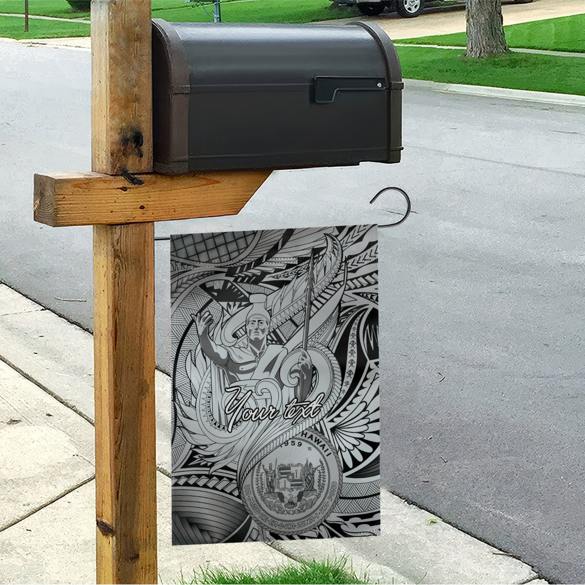 Personalised Aloha King Kamehameha Spirits Garden Flag Grey Special