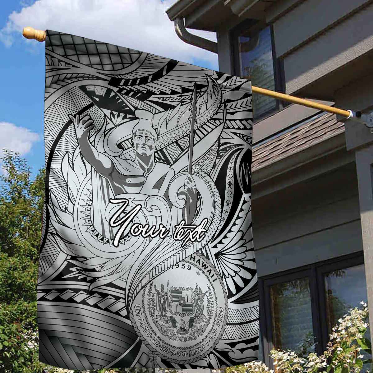Personalised Aloha King Kamehameha Spirits Garden Flag Grey Special