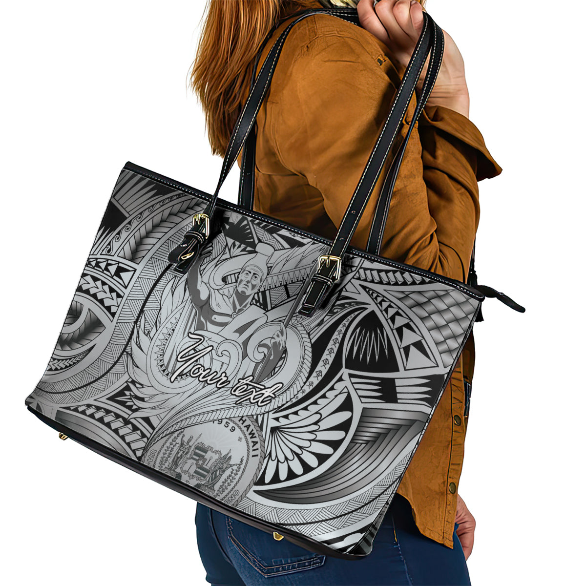 Personalised Aloha King Kamehameha Spirits Leather Tote Bag Grey Special