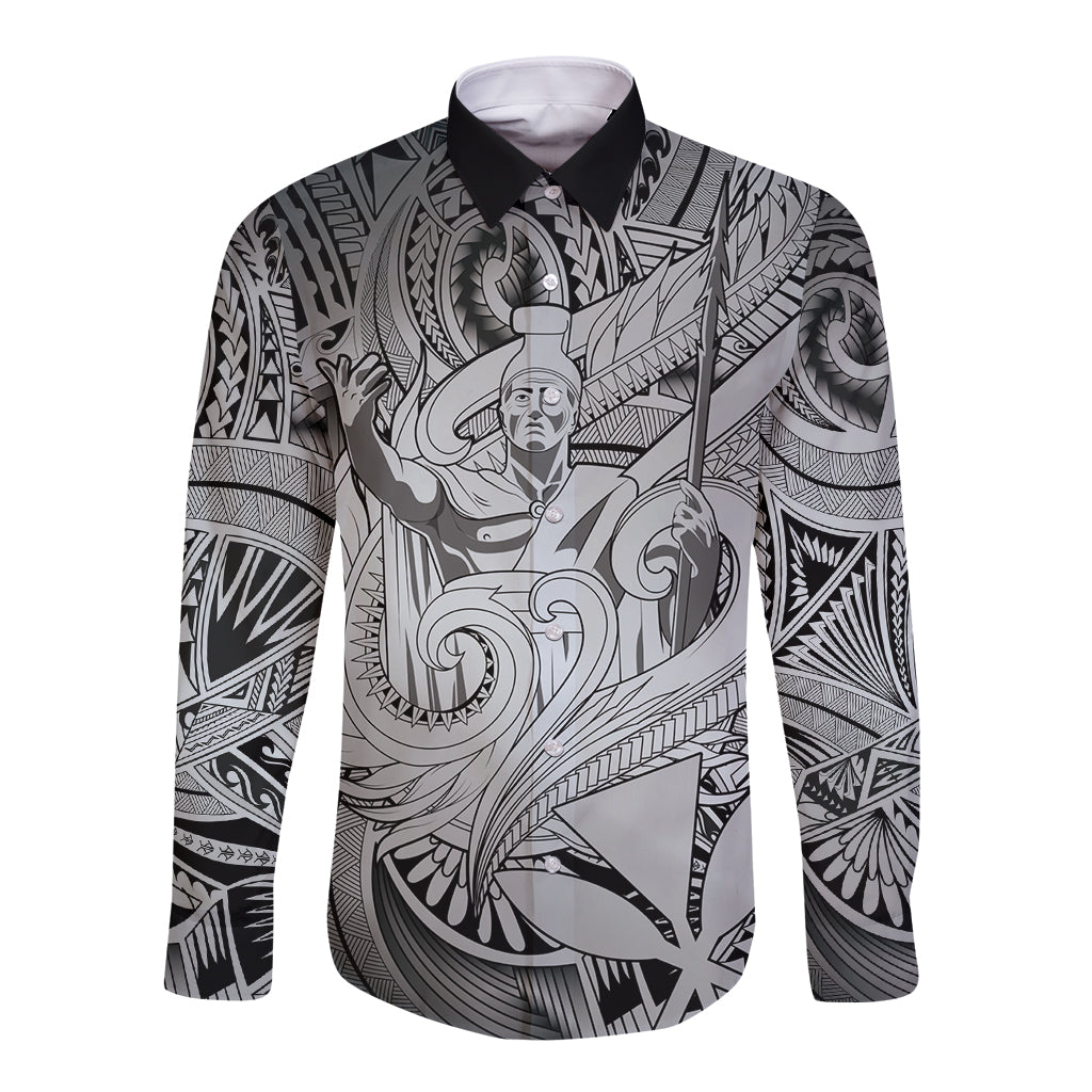 Personalised Aloha King Kamehameha Spirits Long Sleeve Button Shirt Grey Special LT9 Unisex Grey - Polynesian Pride