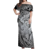 Personalised Aloha King Kamehameha Spirits Off Shoulder Maxi Dress Grey Special LT9 Women Grey - Polynesian Pride