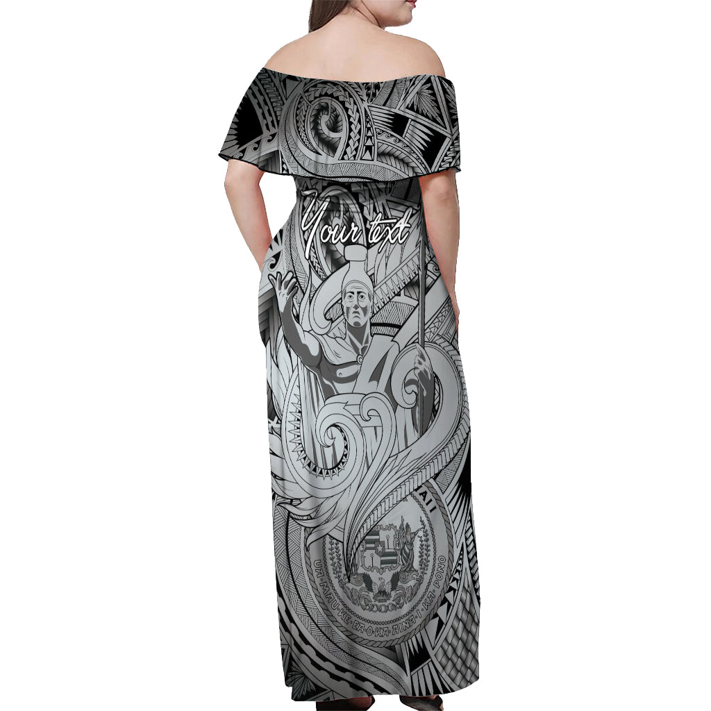 Personalised Aloha King Kamehameha Spirits Off Shoulder Maxi Dress Grey Special LT9 - Polynesian Pride