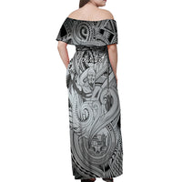 Personalised Aloha King Kamehameha Spirits Off Shoulder Maxi Dress Grey Special LT9 - Polynesian Pride