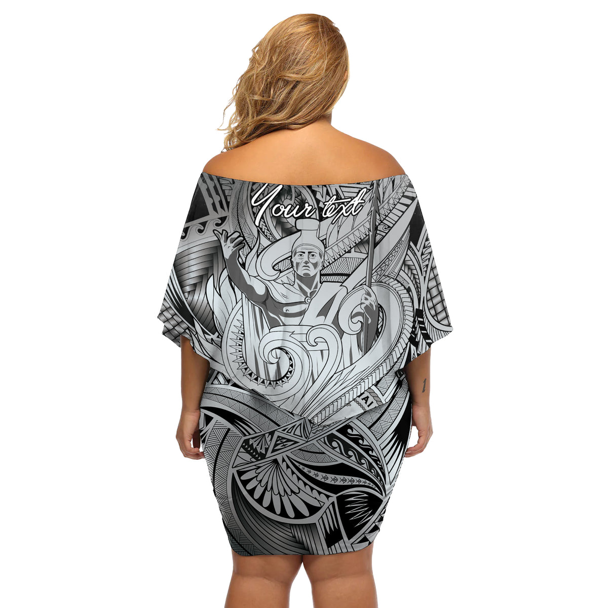 Personalised Aloha King Kamehameha Spirits Off Shoulder Short Dress Grey Special LT9 - Polynesian Pride