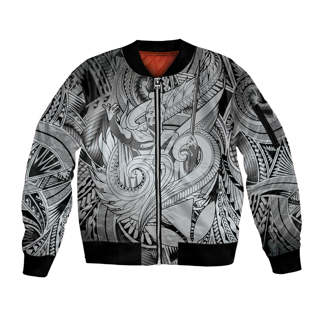 Personalised Aloha King Kamehameha Spirits Sleeve Zip Bomber Jacket Grey Special LT9 Unisex Grey - Polynesian Pride