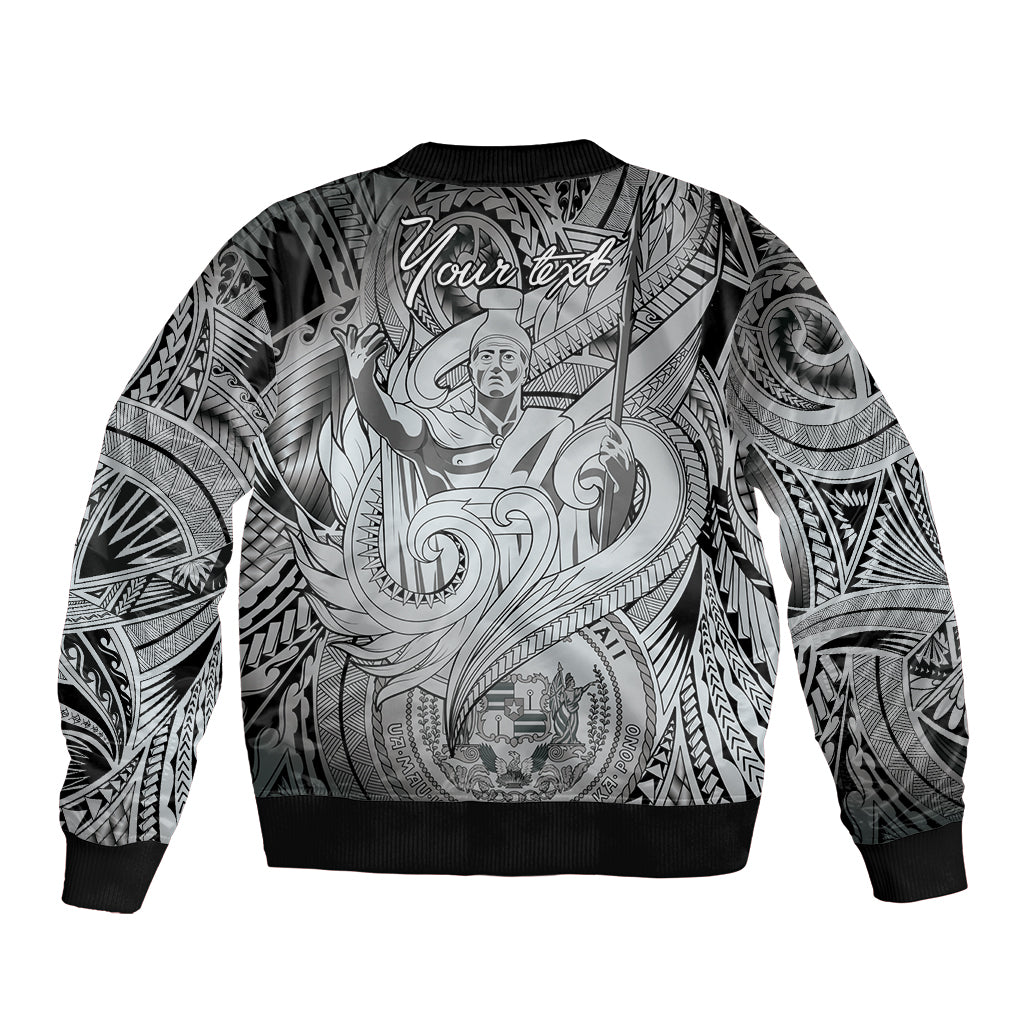 Personalised Aloha King Kamehameha Spirits Sleeve Zip Bomber Jacket Grey Special LT9 - Polynesian Pride