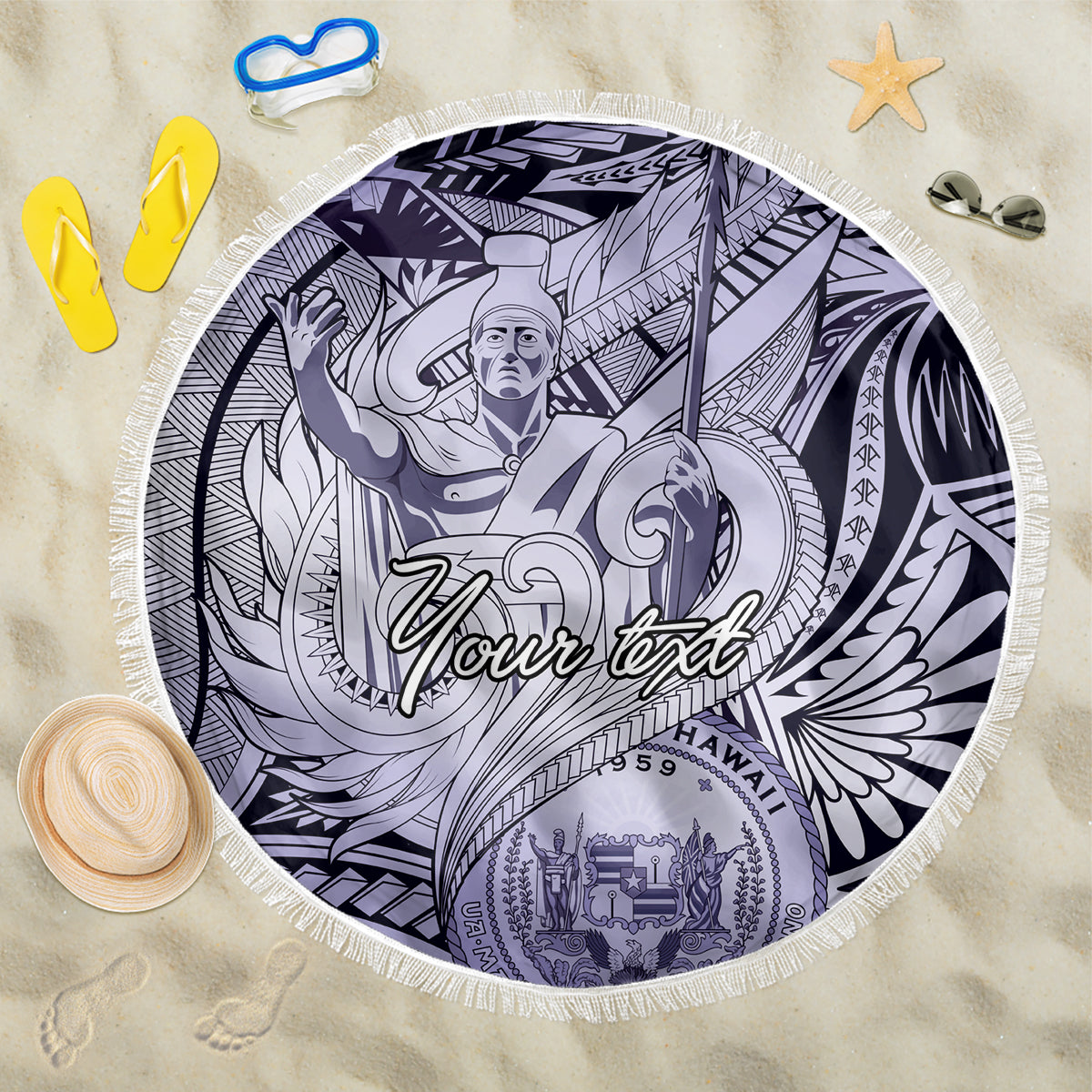 Personalised Aloha King Kamehameha Spirits Beach Blanket Violet Special