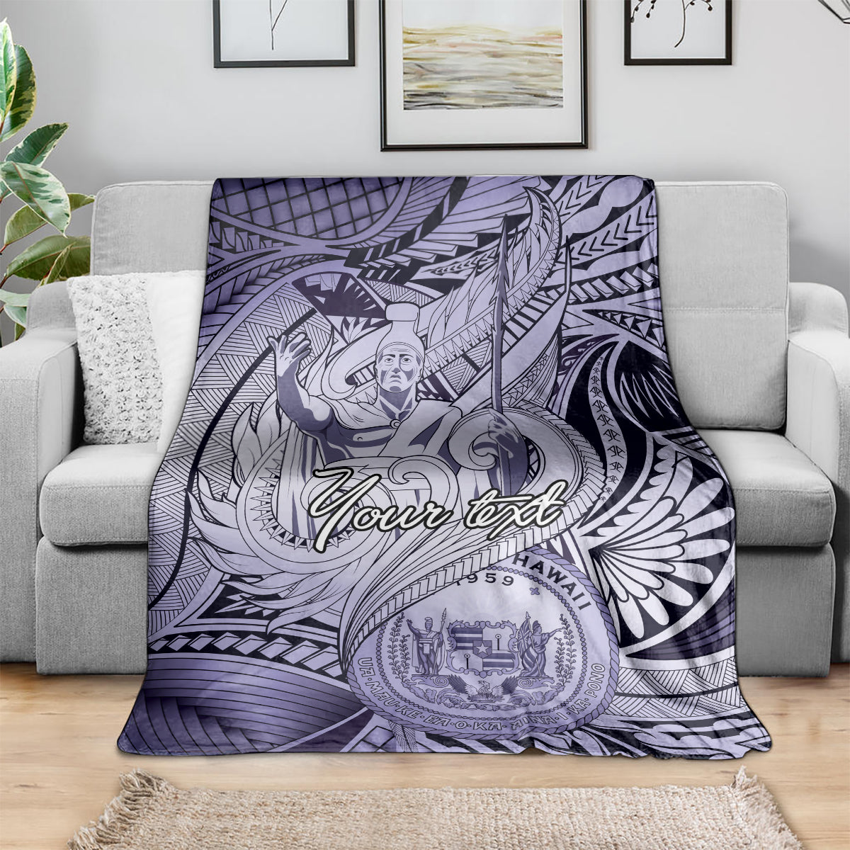 Personalised Aloha King Kamehameha Spirits Blanket Violet Special LT9 - Polynesian Pride