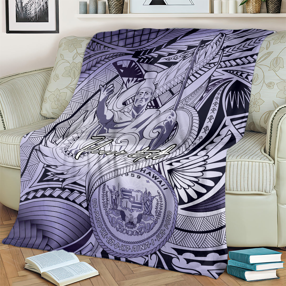 Personalised Aloha King Kamehameha Spirits Blanket Violet Special LT9 - Polynesian Pride