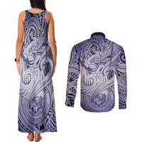 Personalised Aloha King Kamehameha Spirits Couples Matching Tank Maxi Dress and Long Sleeve Button Shirt Violet Special LT9 - Polynesian Pride