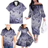 Personalised Aloha King Kamehameha Spirits Family Matching Off Shoulder Long Sleeve Dress and Hawaiian Shirt Violet Special LT9 - Polynesian Pride
