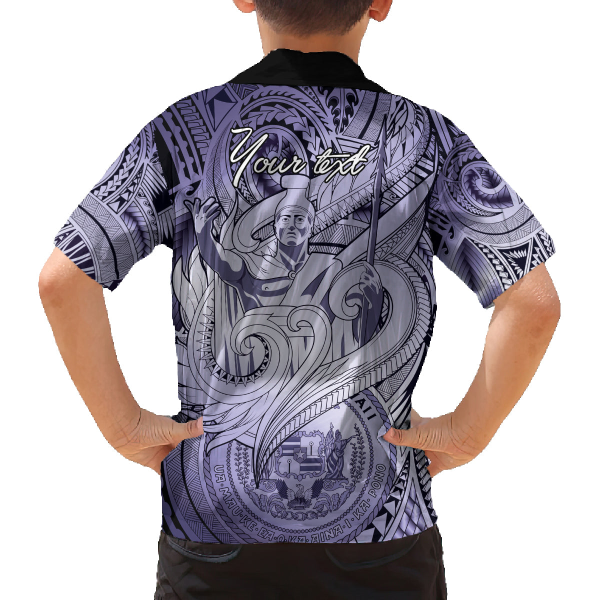 Personalised Aloha King Kamehameha Spirits Family Matching Off Shoulder Short Dress and Hawaiian Shirt Violet Special LT9 - Polynesian Pride