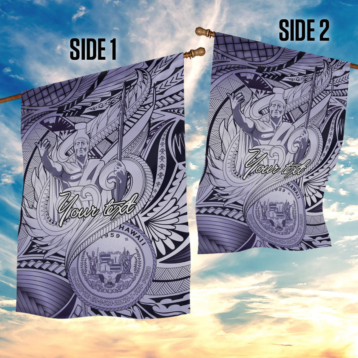 Personalised Aloha King Kamehameha Spirits Garden Flag Violet Special