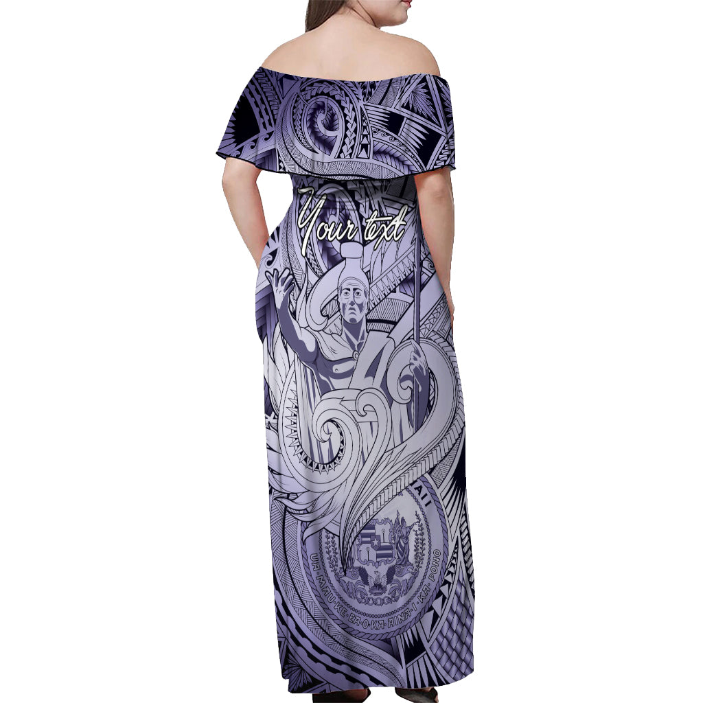 Personalised Aloha King Kamehameha Spirits Off Shoulder Maxi Dress Violet Special LT9 - Polynesian Pride