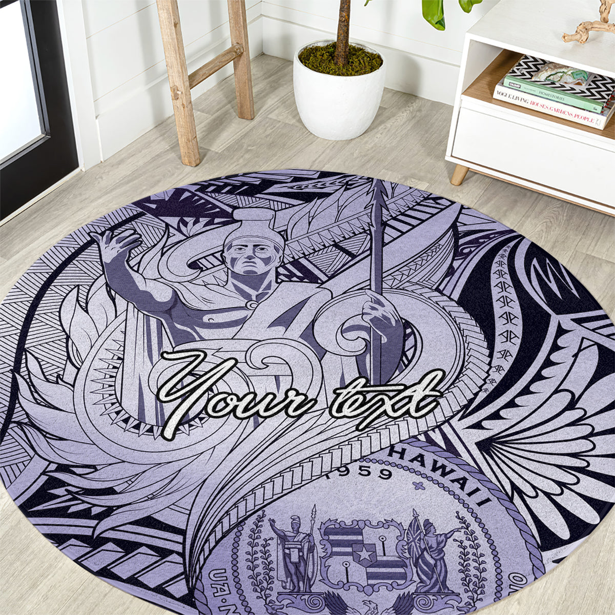 Personalised Aloha King Kamehameha Spirits Round Carpet Violet Special LT9 Violet - Polynesian Pride