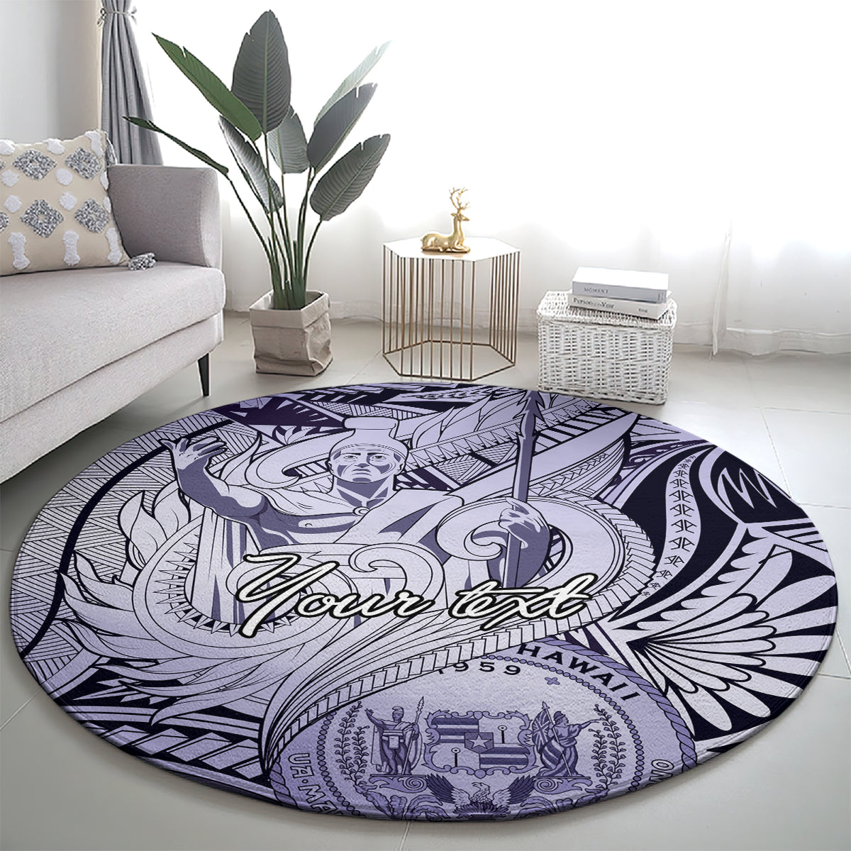 Personalised Aloha King Kamehameha Spirits Round Carpet Violet Special LT9 - Polynesian Pride
