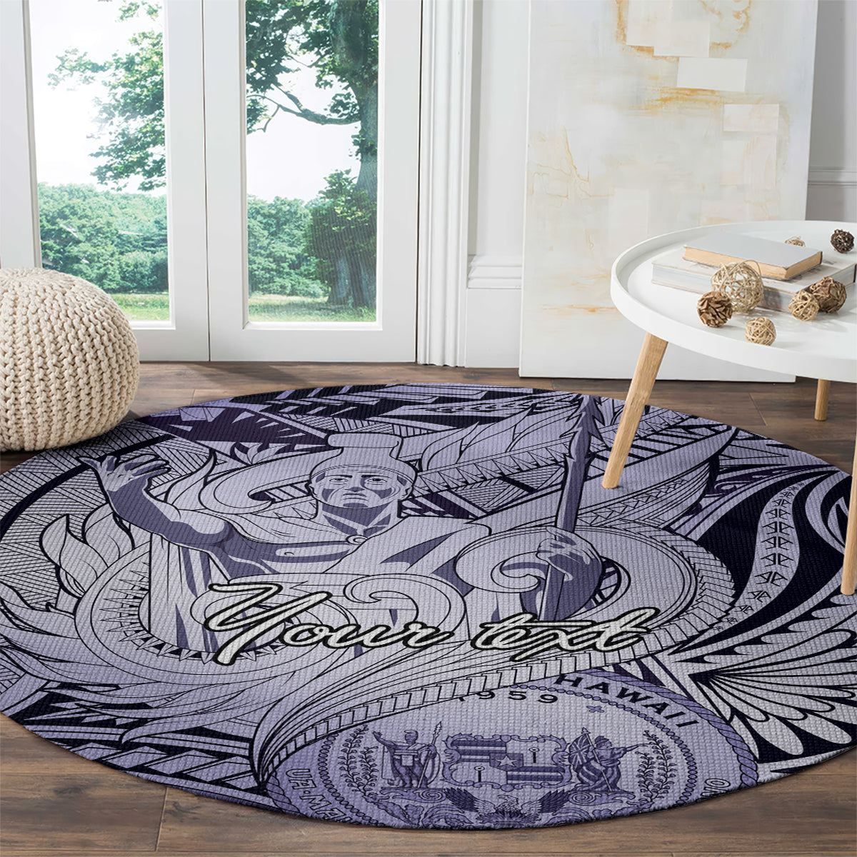 Personalised Aloha King Kamehameha Spirits Round Carpet Violet Special LT9 - Polynesian Pride