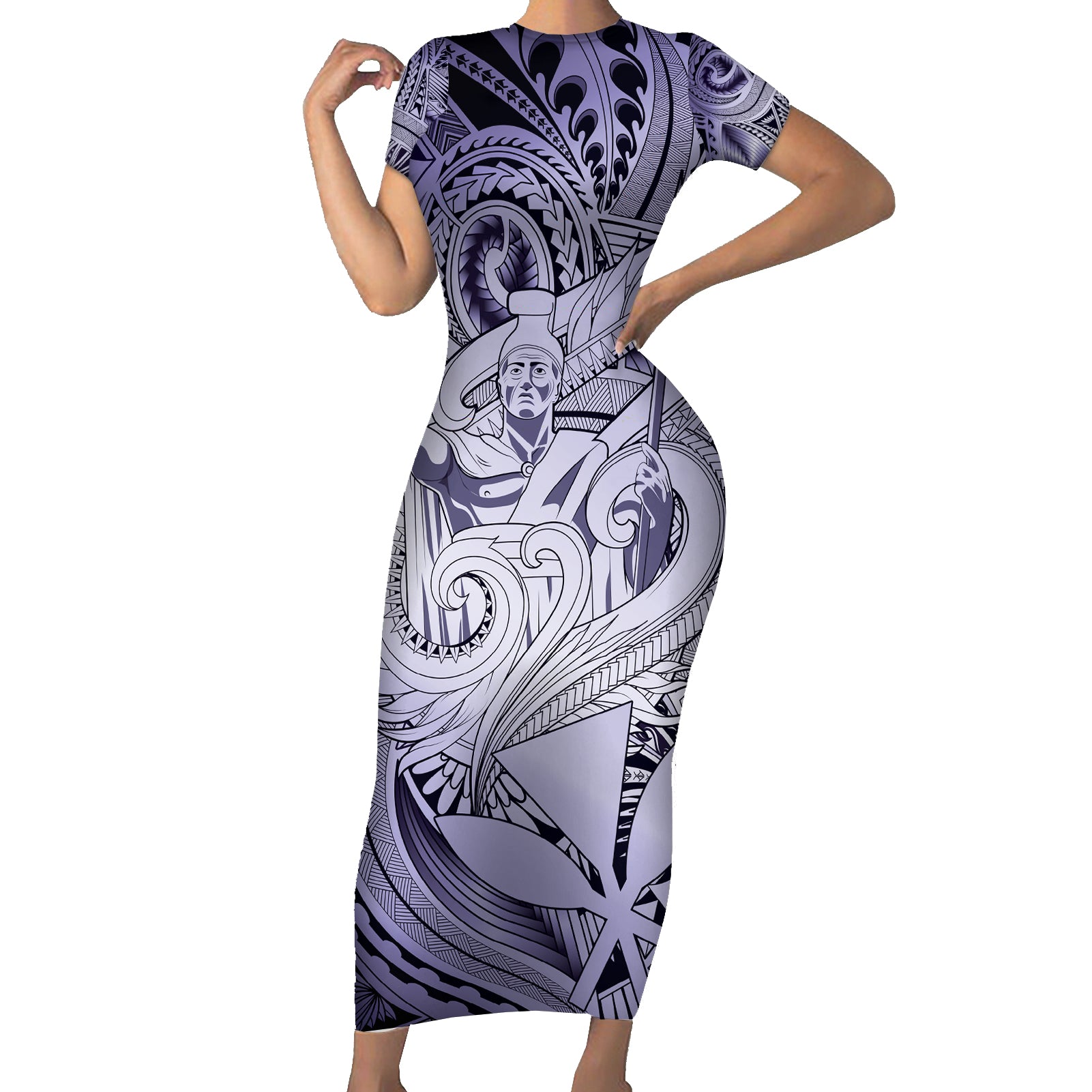 Personalised Aloha King Kamehameha Spirits Short Sleeve Bodycon Dress Violet Special LT9 Long Dress Violet - Polynesian Pride