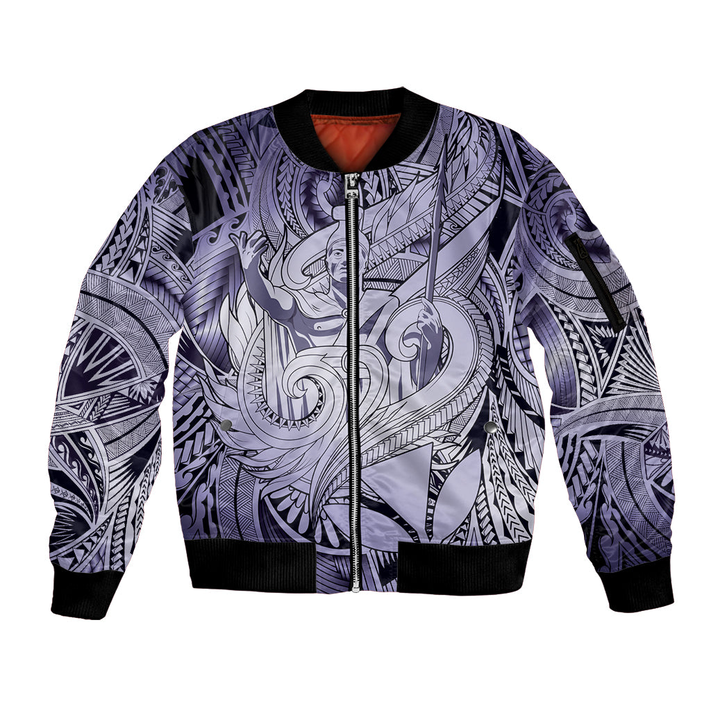 Personalised Aloha King Kamehameha Spirits Sleeve Zip Bomber Jacket Violet Special LT9 Unisex Violet - Polynesian Pride