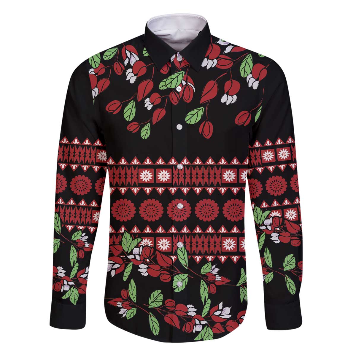 Fiji Masi Bula Tagimoucia Flowers Family Matching Off The Shoulder Long Sleeve Dress and Hawaiian Shirt