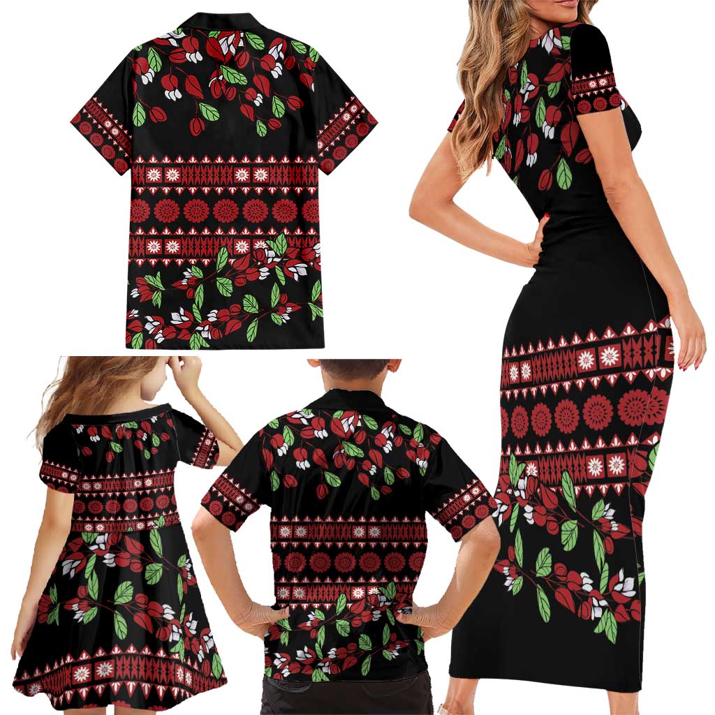Fiji Masi Bula Tagimoucia Flowers Family Matching Short Sleeve Bodycon Dress and Hawaiian Shirt