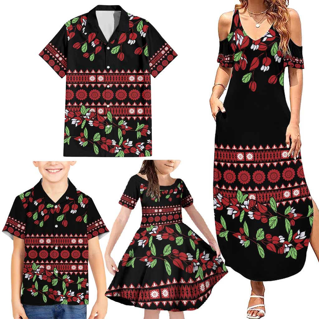 Fiji Masi Bula Tagimoucia Flowers Family Matching Summer Maxi Dress and Hawaiian Shirt