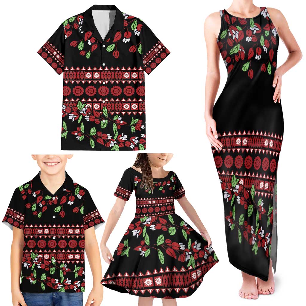 Fiji Masi Bula Tagimoucia Flowers Family Matching Tank Maxi Dress and Hawaiian Shirt