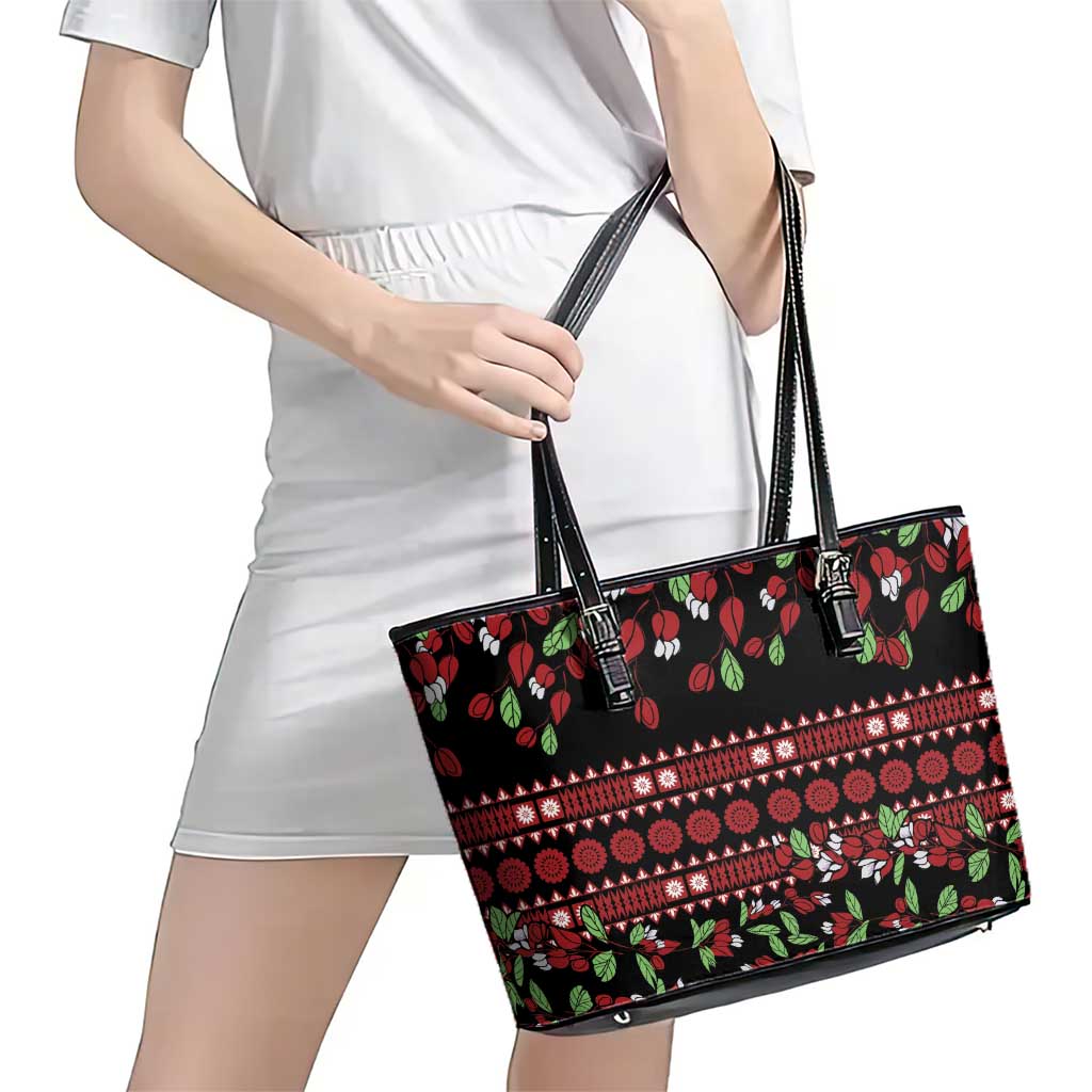 Fiji Masi Bula Tagimoucia Flowers Leather Tote Bag