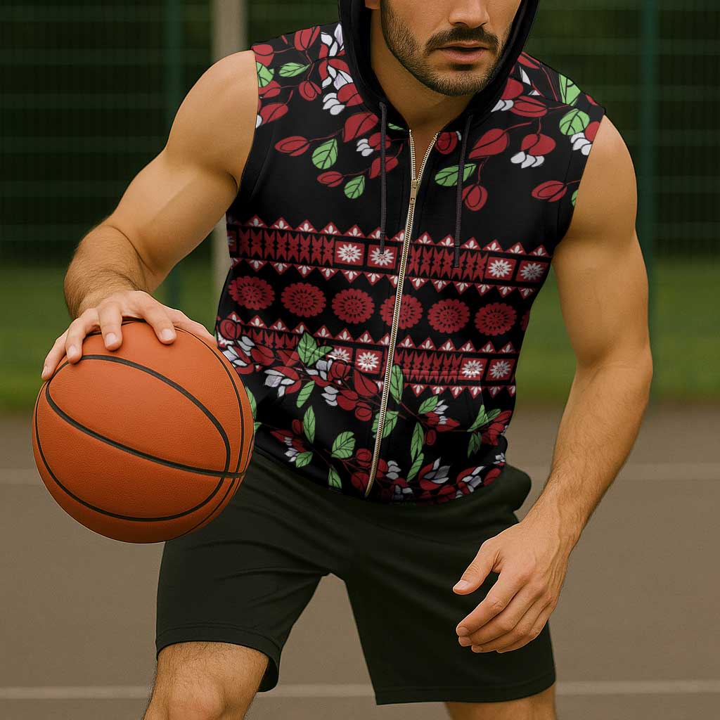 Fiji Masi Bula Tagimoucia Flowers Sleeveless Zip Hoodie - Polynesian Pride