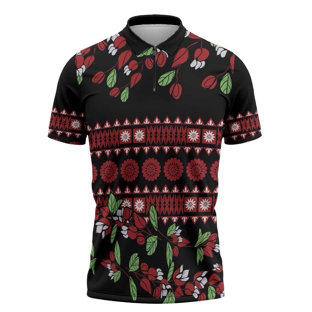 Fiji Masi Bula Tagimoucia Flowers Zipper Polo Shirt - Polynesian Pride