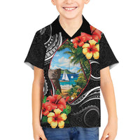 Hafa Adai Guam Family Matching Off Shoulder Short Dress and Hawaiian Shirt Guahan Seal Chamorro Stones Tribal