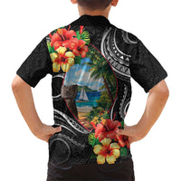 Hafa Adai Guam Family Matching Short Sleeve Bodycon Dress and Hawaiian Shirt Guahan Seal Chamorro Stones Tribal