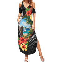 Hafa Adai Guam Family Matching Summer Maxi Dress and Hawaiian Shirt Guahan Seal Chamorro Stones Tribal